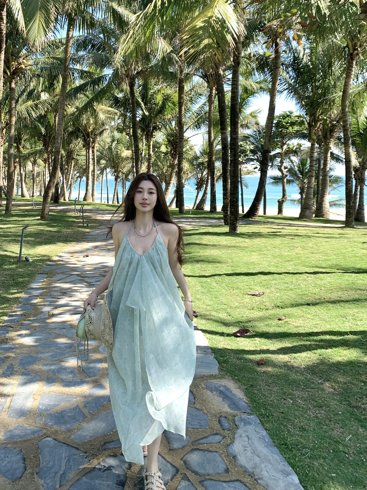 

Light Oxygen Holiday Backless Dress with Belt Adjustable Strapless Gown for Women Summer Vacation Fairy Skirt Style