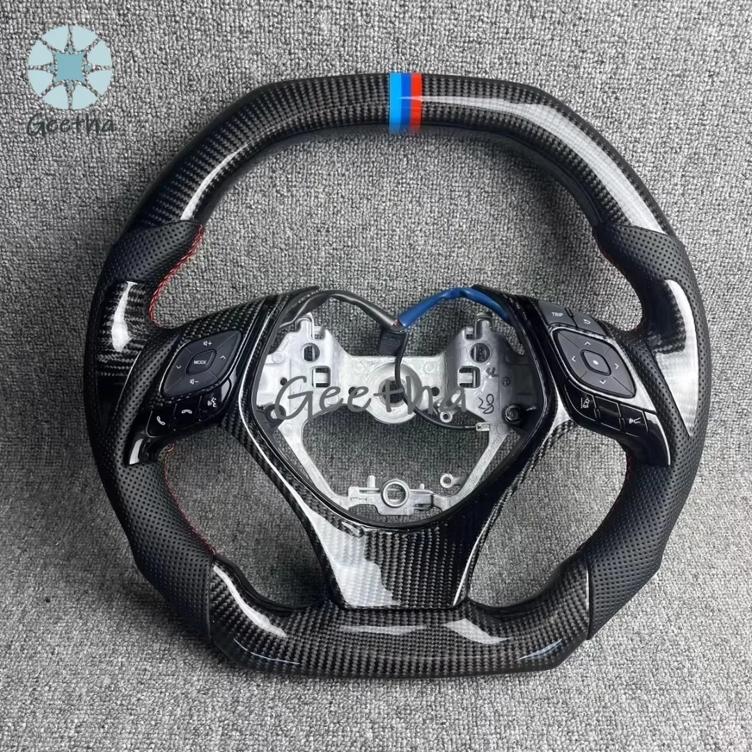 For Sport Racing D Shape Carbon Fiber Car Steering Wheel for Toyota Izoa AX10 with Black Leather Custom Steering Wheel Parts