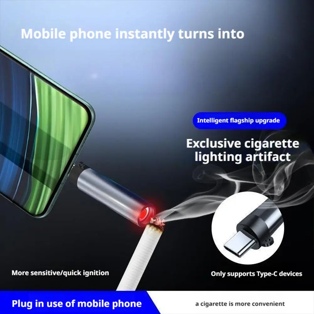 Portable Electric Lighter,Small Cigarette Lighter,USB Type-C Power, Flameless Windproof, Men's Father Gift Decoration Keychain
