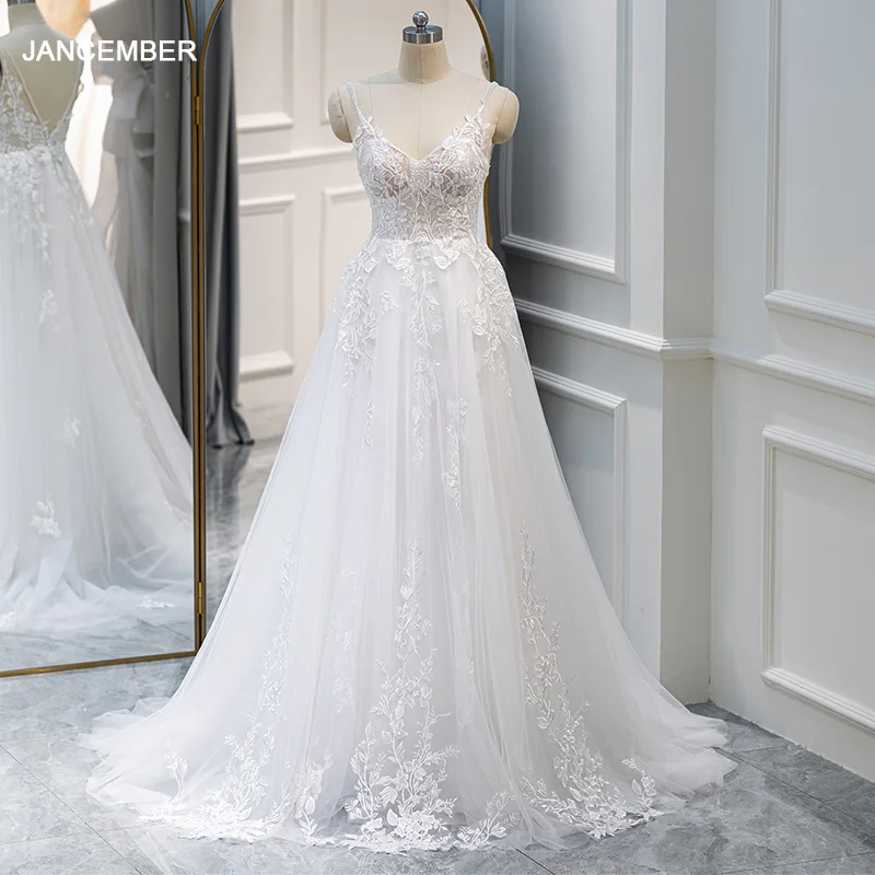 Fashion A-line Wedding Dresses V-neck Backless Custom-Made Court Train Appliques Customized Sleeveless vestidos novias boda