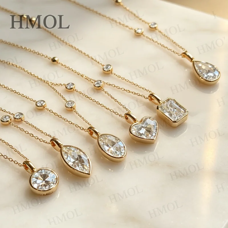 Lab Grown Diamond Necklace 2CT Round Pear Marquise 10K/14K/18K Solid Gold Tarnish Resistant Versatile Daily Wear Fine Jewelry