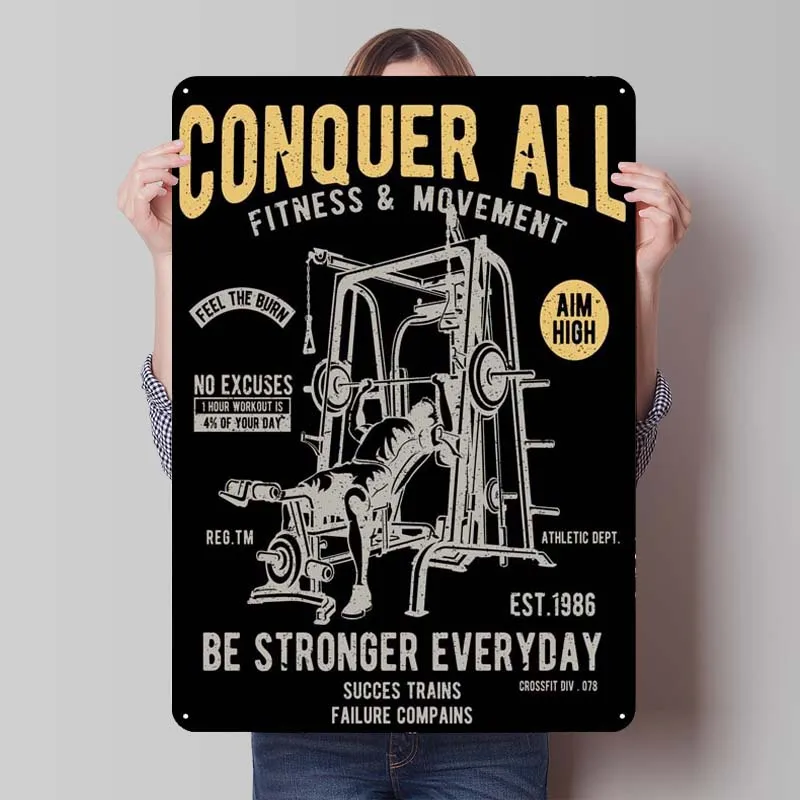 Conquer All Motivational Quotes Metal Poster Retro Metal Tin Signs for Wall Art Decoration Bathroom Decor Gaming Room Decoration