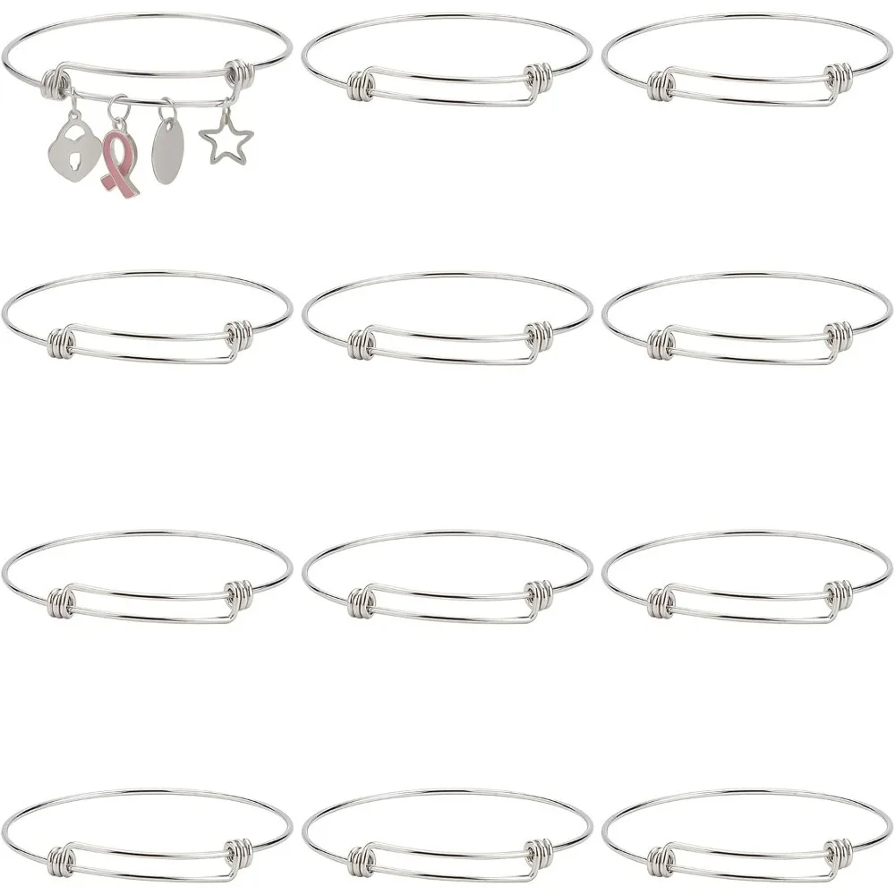 12Pcs Stainless Steel Expandable Wire Bangle Bracelet Bangles Bulk Adjustable Bracelet for Jewelry Making Metal Stackable