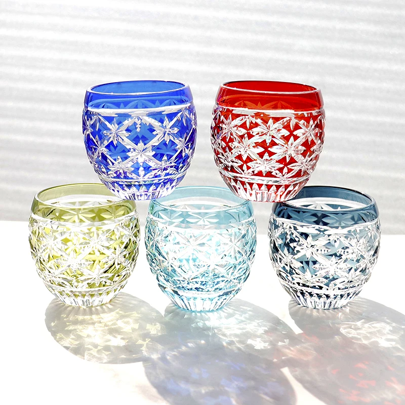 Crystal Shot Glasses Liqueur Liquor Spirit Sake Glass Edo Kiriko Hand Cut Clear With Gift Box Sky Blue Red Green 3oz/90ml 1PC