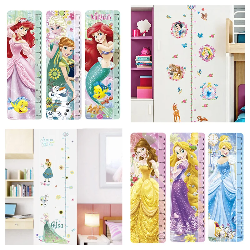 Pegatinas de pared de crecer con princesa para decoración de habitación de niños, Ariel, Blancanieves, Sofía, arte Mural, calcomanía de medida de altura artesanal, carteles de Pvc