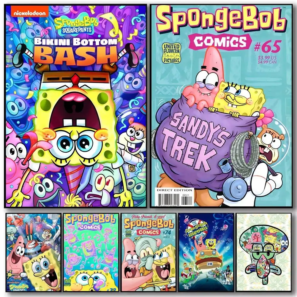 Cartoon S SpongeBobS Poster Art With Prints Home Bedroom Living Room Decoration Gift