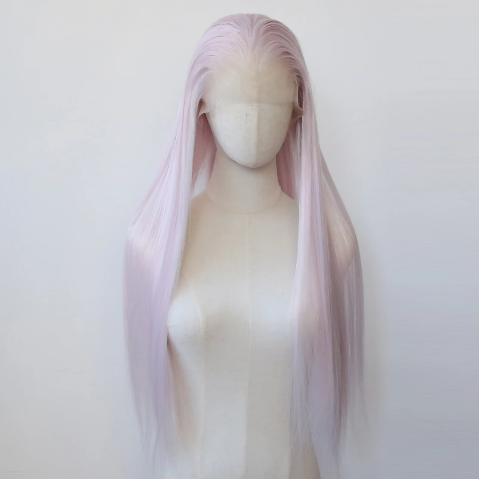 Ice Pink Wig sintetis renda depan panjang lurus cahaya putih Pink Wig sintetis pra pencabutan Wig rambut tahan panas