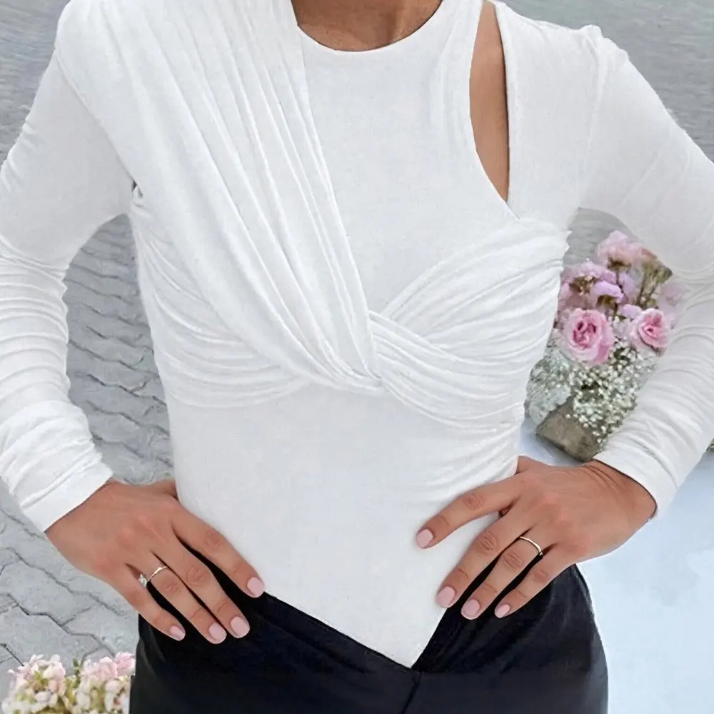 تي شيرت نسائي بأكمام طويلة ورقبة دائرية، نمط شارع عادي للخريف والشتاء، تصميم أساسي يومي #4