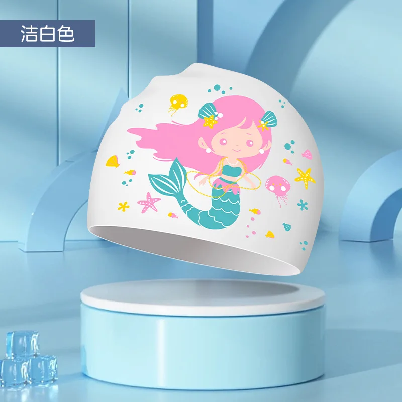 

Детская шапочка для плавания, высокоэластичная, водонепроницаемая, силиконовая, дышащая, легкая, с мультяшным рисунком, для плавания в бассейне, для мальчиков и девочек, удобная посадка