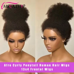 Afro Kinky Curly Ponytail Human Hair Wigs For Women 13x4 HD Transparent Lace Frontal Wig Brazilian Virgin Hair Wig With 4C Edges