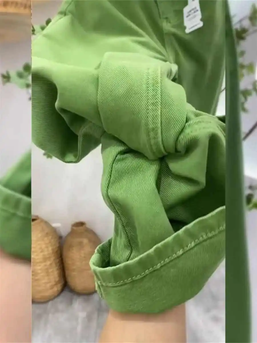Moda nicho verde jeans para mulheres primavera/verão nova cintura alta solta calças jeans retas versátil streetwear calças compridas