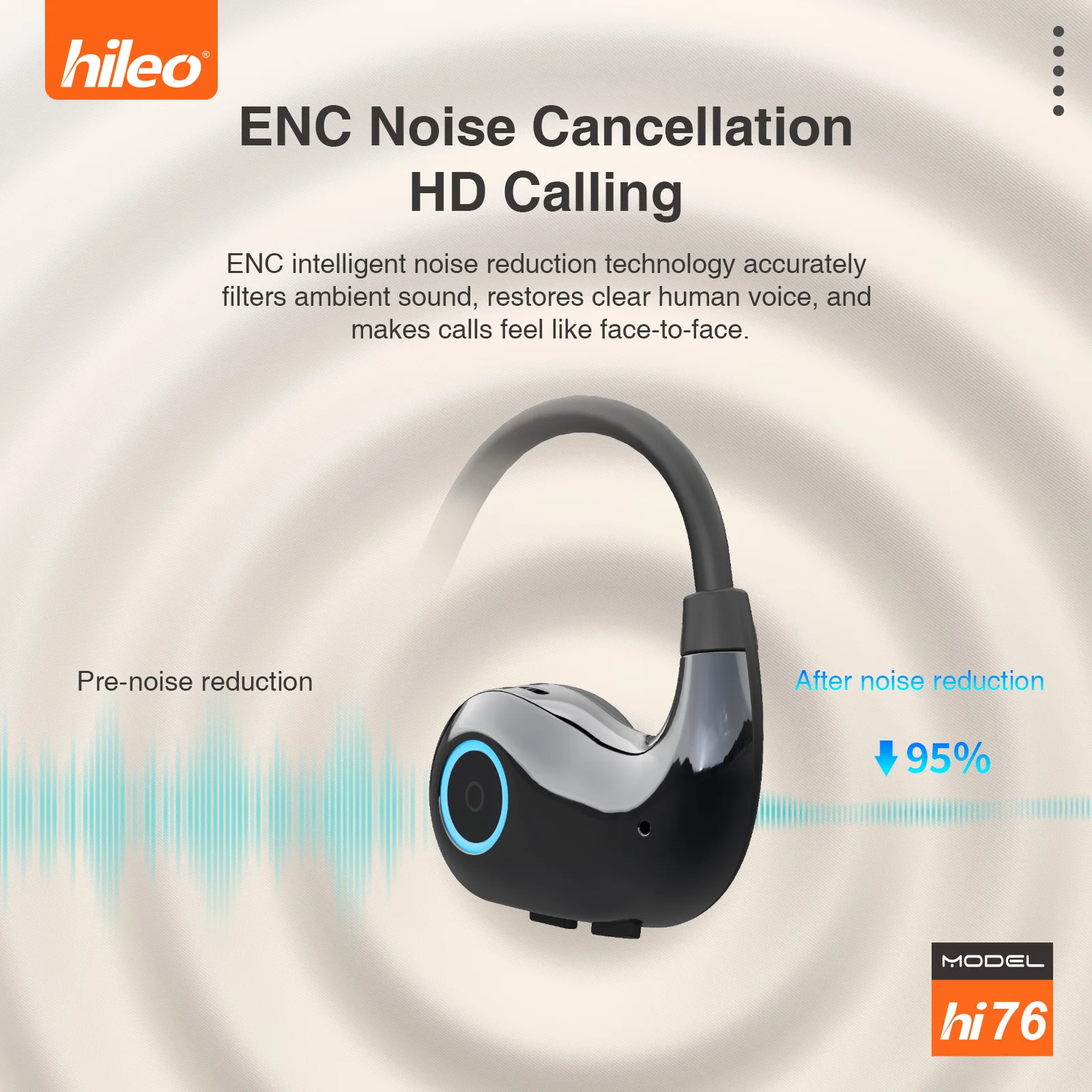 Hileo Blueetoth سماعات الهاتف الأذن هوك تصميم لاسلكي للرياضة الصحية مع صوت ستيريو 360 صوت بانورامي لصالة الألعاب الرياضية/الجري