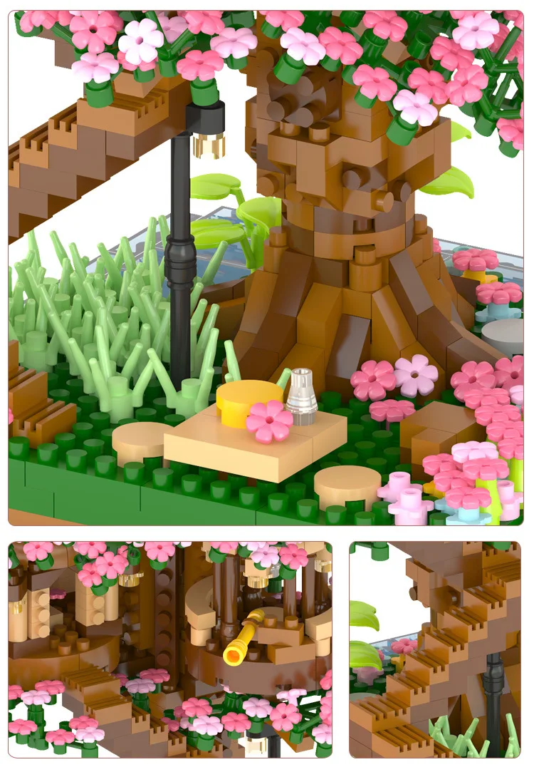 Bloques de construcción 3D de Sakura House para niños, juguete de construcción con diseño de árbol romántico de ensueño, modelo pequeño de flores, bricolaje, 2138 piezas