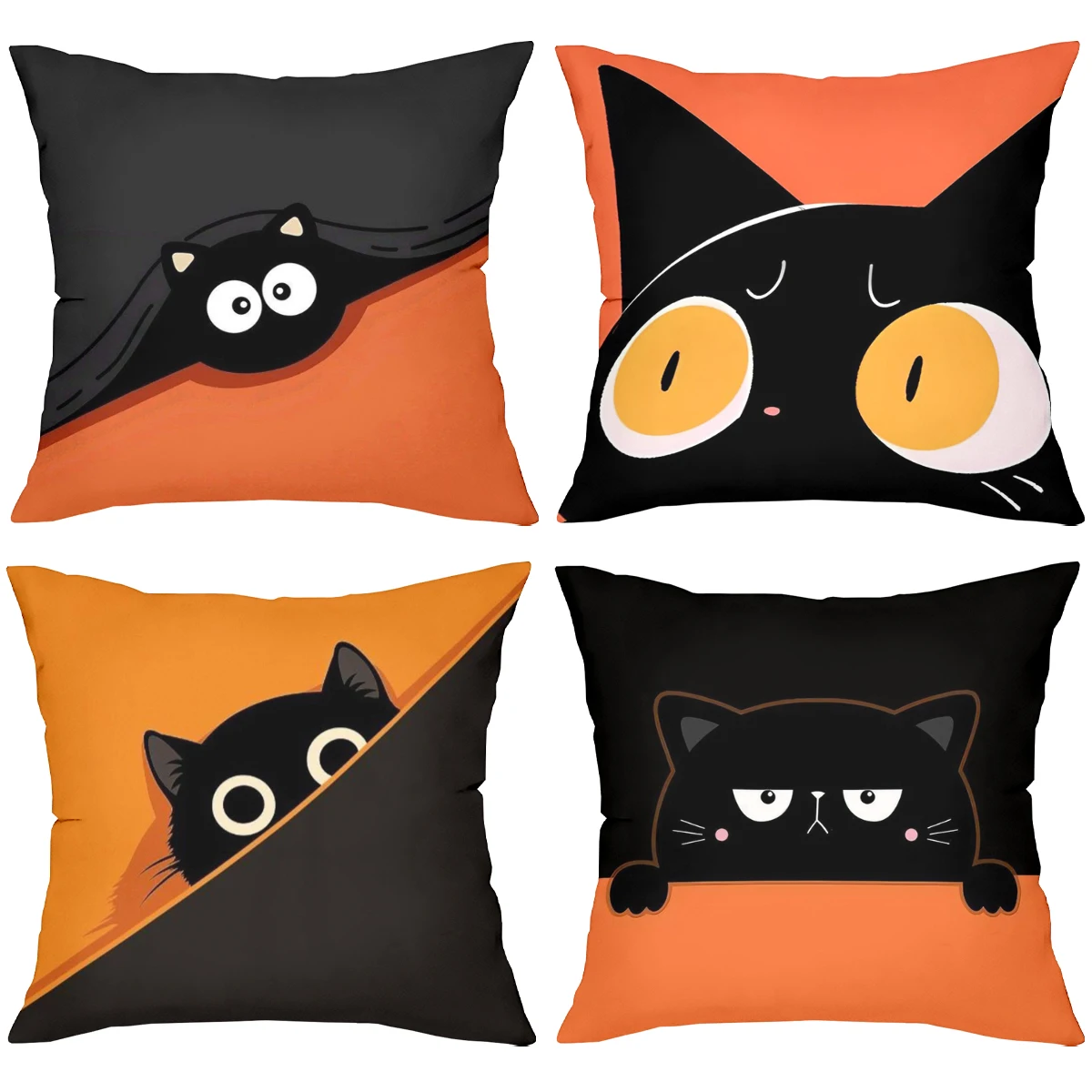 Cute Black Cat Pattern Orange And Black Throw Pillows Polyester pillowcase, sofa decorative cushion cov Headboard Pillow - view 2