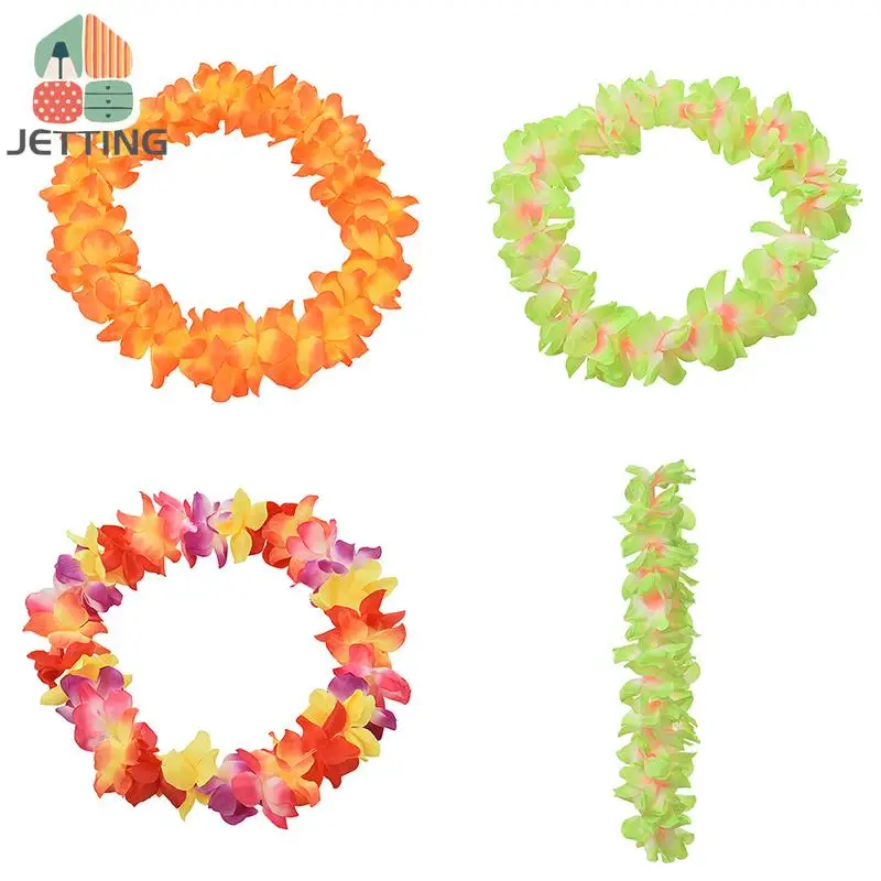 1Pc Hawaiian Flower Leis Tropical Luau Beach Party Supplies of Hula Garland Necklace Bracelet Headband Simulated Silk Flower view 4