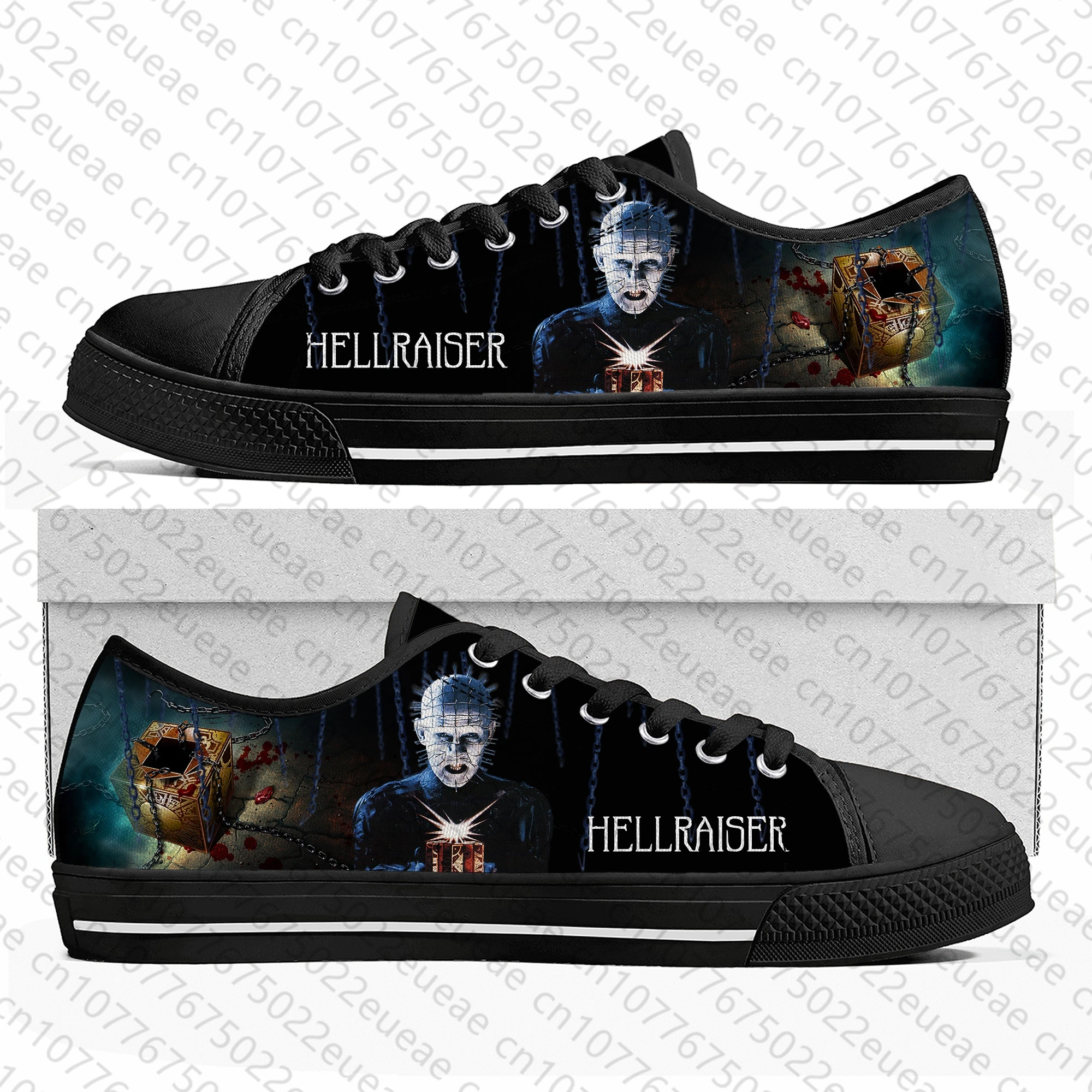 Hellraiser Movie Pinhead Horror Halloween Low Top Sneakers Mens Womens Teenager Canvas Sneaker Quality Couple Shoes Custom Shoe