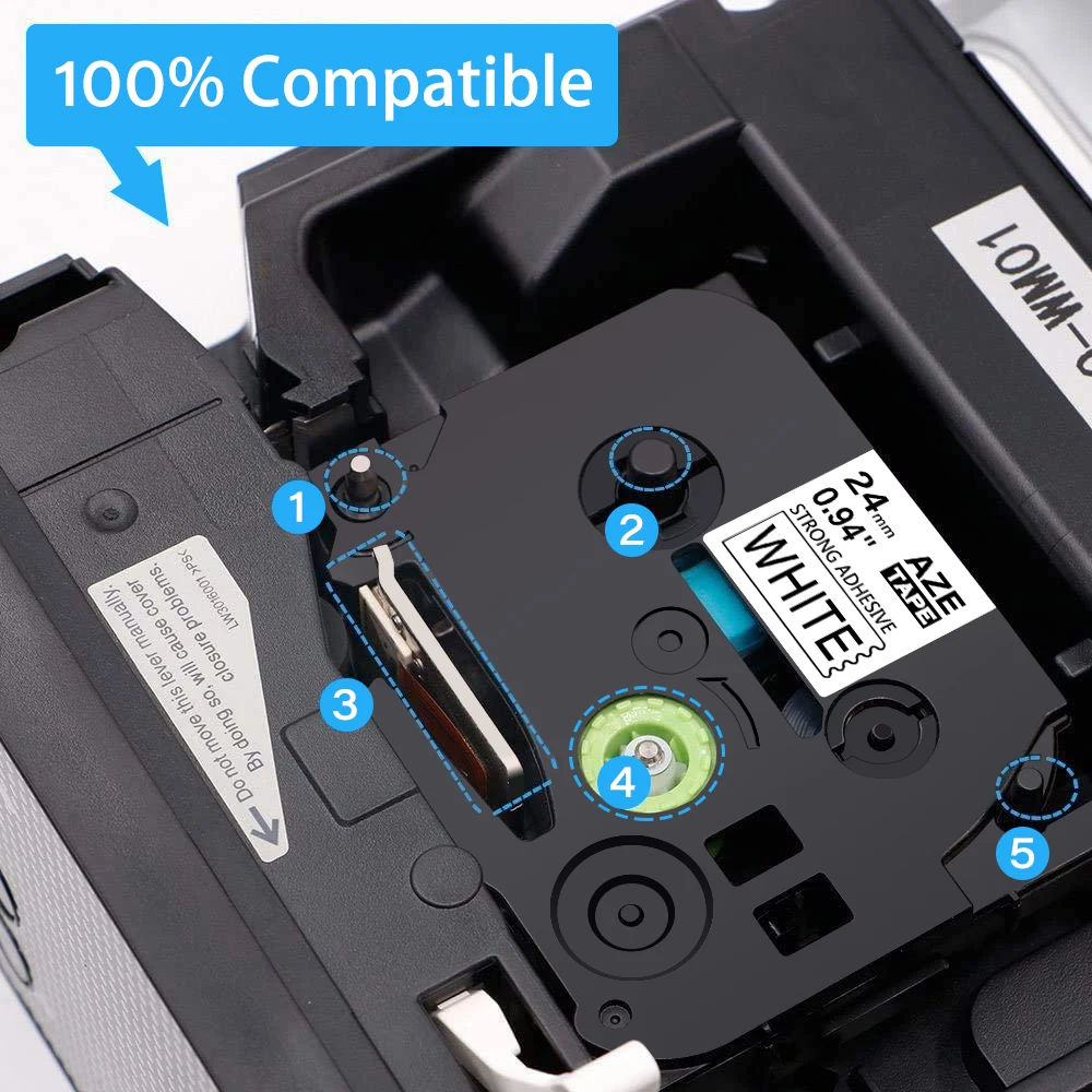 5 Stück Schwarz auf Weiß Etikettenband Kompatibel mit Brother TZ Tze 251 Tze-251 P-Touch 24mm Dropshipping & Großhandel – Detail 1