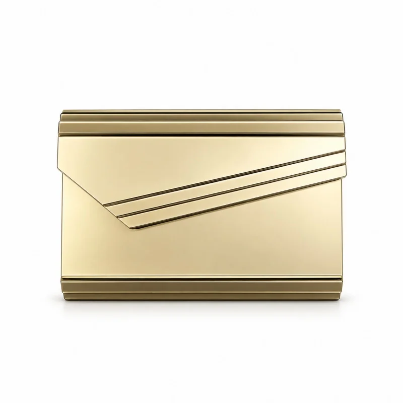 New Gold Metal Organ Handbag Fashionable Strips Acrylic Banquet Bag Women's Square Gift Box Bag Wedding Formal Party Purse
