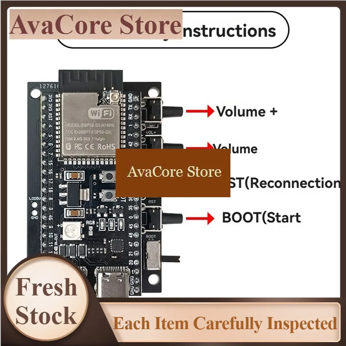 AvaCorePromotion AI Voice Chatbot DIY Kit Voice Interact Learning Kit with Screen Dispaly --N16R8 Development Board for Xiaozhi