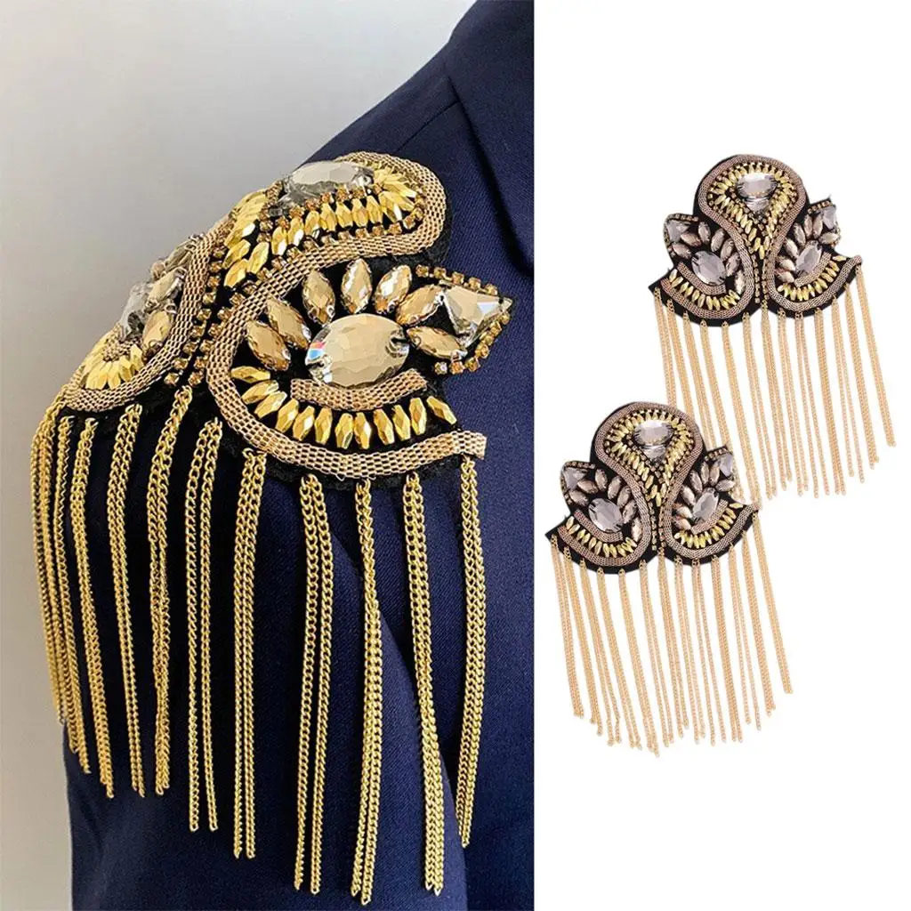 Epaulet Fringe Tassel 2Pcs Luxury Rhinestones Brooch for Parties Holidays Unisex