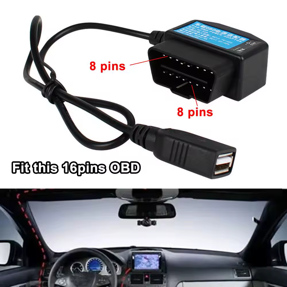 24 horas de monitoreo de estacionamiento 5V 3A Cable de carga de coche USB Kit de cable duro OBD con cable de interruptor para cámara de salpicadero vehículo DVR
