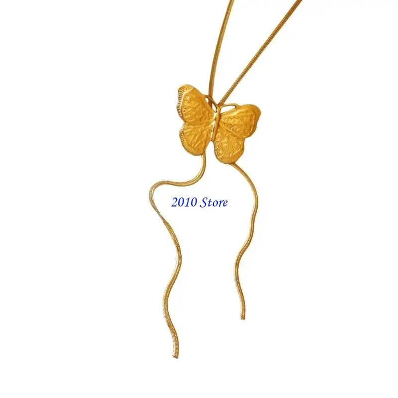 F3MF Sweater Chain Butterfly Necklace Choker Verstelbare elegante sieraden Halskain