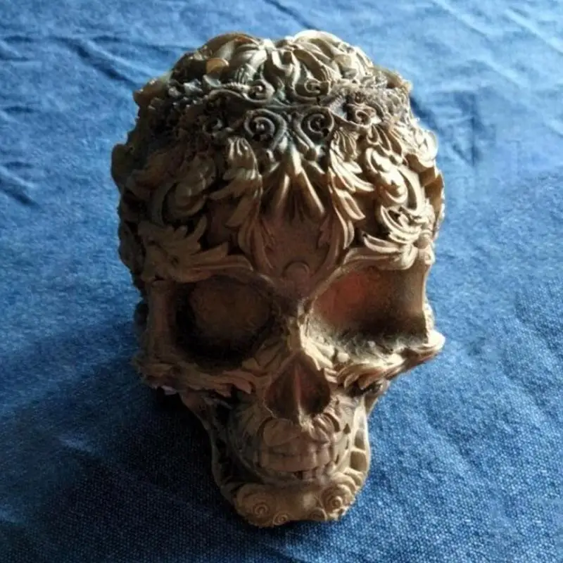 J78F ثلاثي الأبعاد تنقش زهرة الجمجمة قالب من السيليكون DIY بها بنفسك الديكور صنع الصابون شمعة تذوب الراتنج بوليمر كلاي