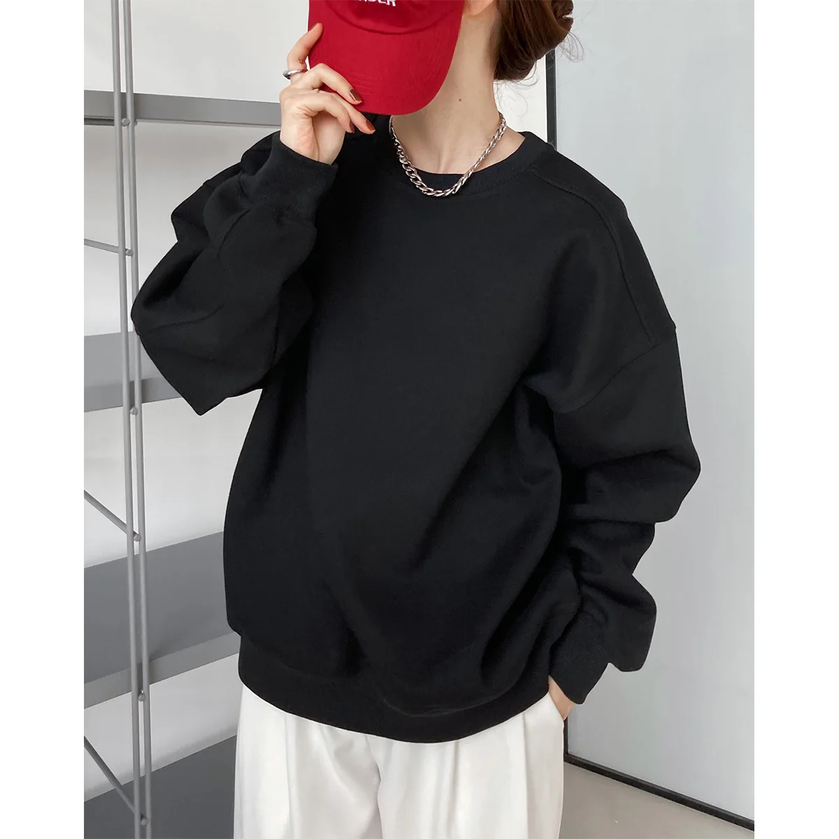 2023 new plush wine red sweater women\'s Korean chic loose long sleeve pullover