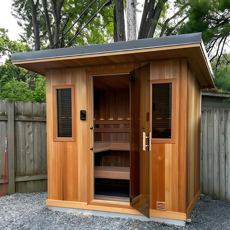 Rilassamento sanitario con pannello di controllo elettrico in legno massello per 2 persone prefabbricato all'aperto di grandi dimensioni per sauna 3KW 6KW