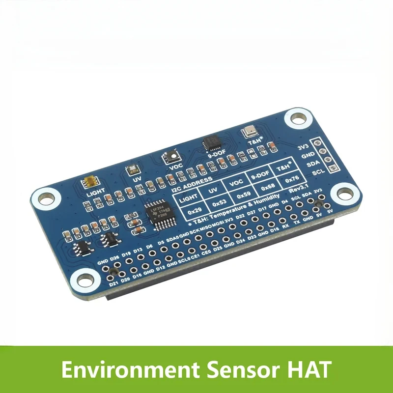 Waveshare Environment Sensor HAT Raspberry Pi,I2C Bus,Onboard Resources Including Ambient Light Sensor,VOC Sensor,IR/