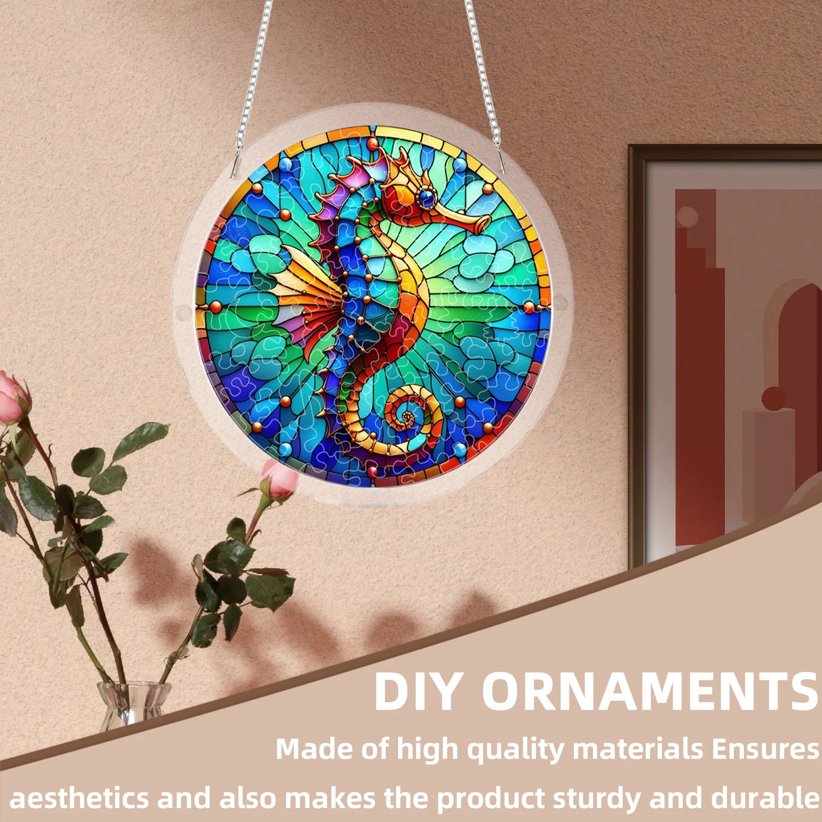 Acrylic Puzzle Window Hanging with Hanging Chain Elegant Suncatcher Kit Non-Fading Stylish Windows Ornament for Room Wall Art