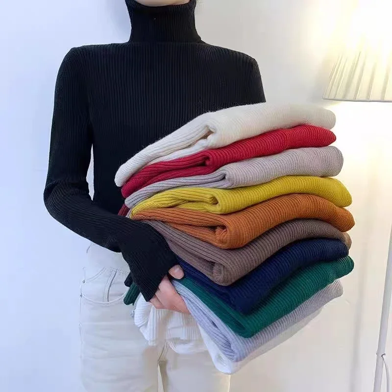 Donna dolcevita Cashmere caldo maglione manica lunga lavorato a maglia pullover morbidi maglioni di base per le donne 2023 autunno inverno