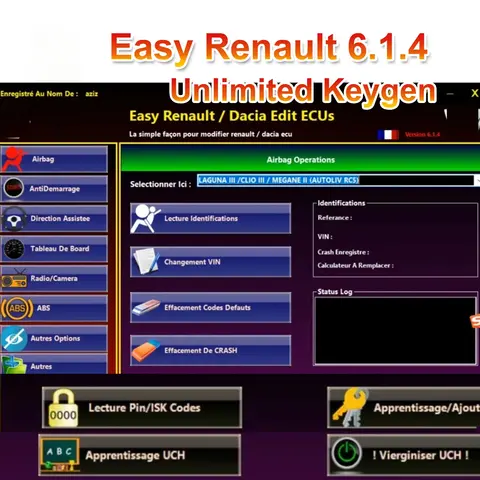 르노 ECU 프로그래머용 쉬운 르노 6.14 소프트웨어, 클리어 크래시 에어백 카드 키 UCH 클리너, OBDLink Renolink로 작동