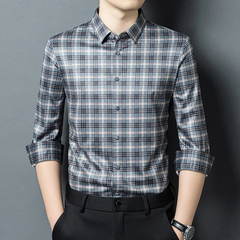 

Осень 2024, шерстяные рубашки с длинными рукавами, мужские классические полосатые тонкие повседневные деловые классические рубашки, уличная одежда в социальном стиле, Camisas De Hombre