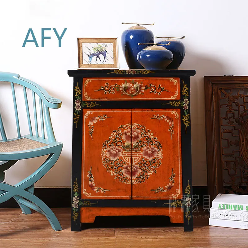 Chinese Vintage Shoe Cabinets for Entryway Hallway Living Room Dining Room Bedroom Home Decor Solid Wood Distressed Painted