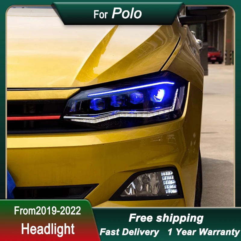 Faros delanteros Led para coche VW Polo plus 2019-2022, estilo de cristal, luz trasera completa, lámpara de cabeza DRL, montaje de luz delantera