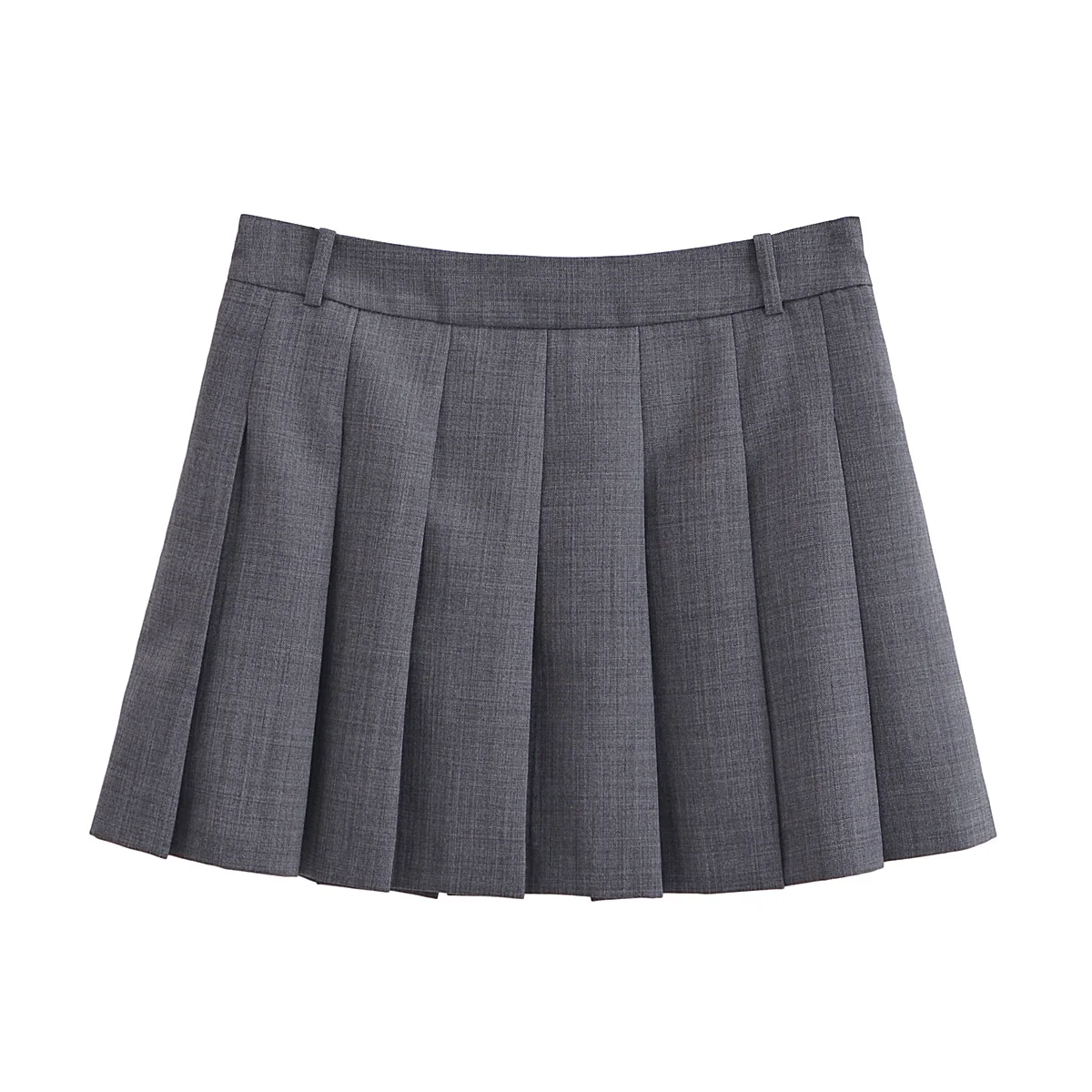 Tangada 2024 New Chic Women Gray Pleated Skirt High Waist Mini Skirts 6P037