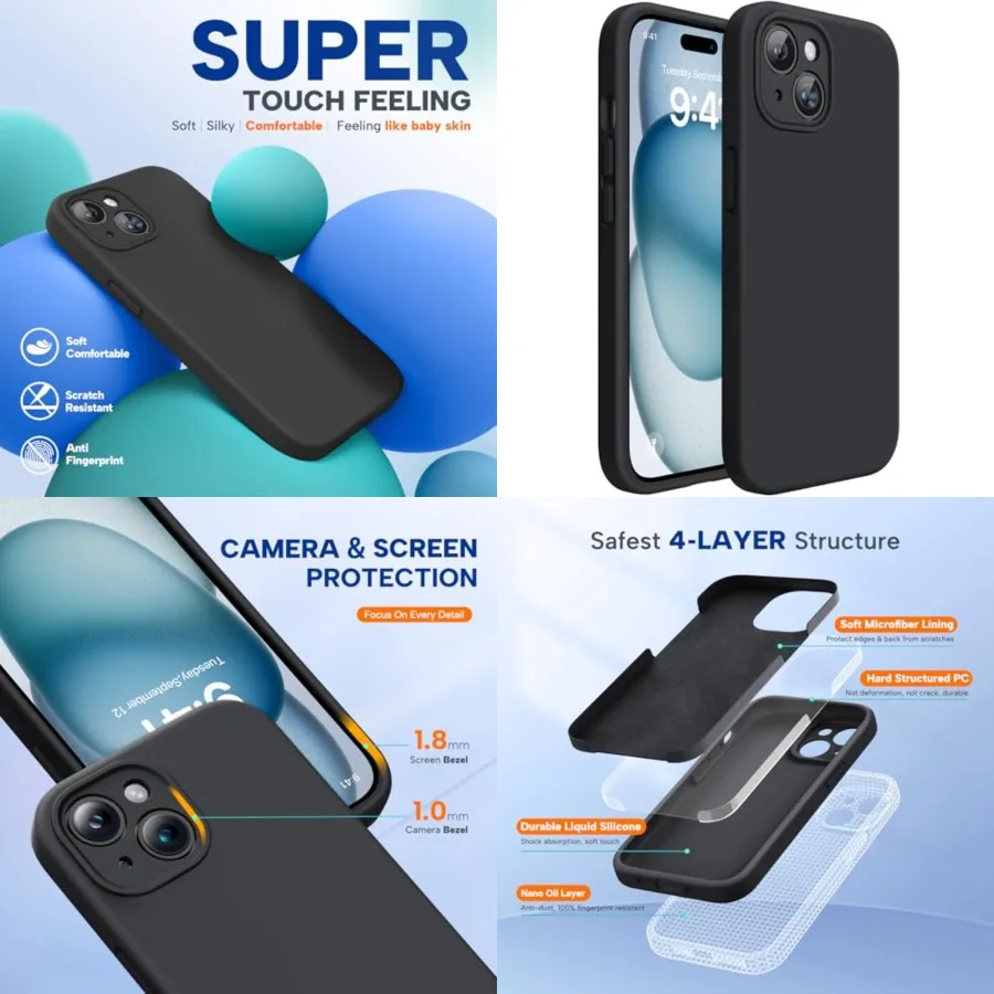 

Compatible with iPhone 15 Case, [Soft Anti-Scratch Microfiber Lining], Liquid Silicone Case Gel Rubber Shockproof Drop Protecti