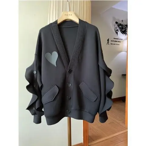 Oversize Women's Clothing110kg Single Heart Space Cotton Ruffled Batwing Sleeve Coat