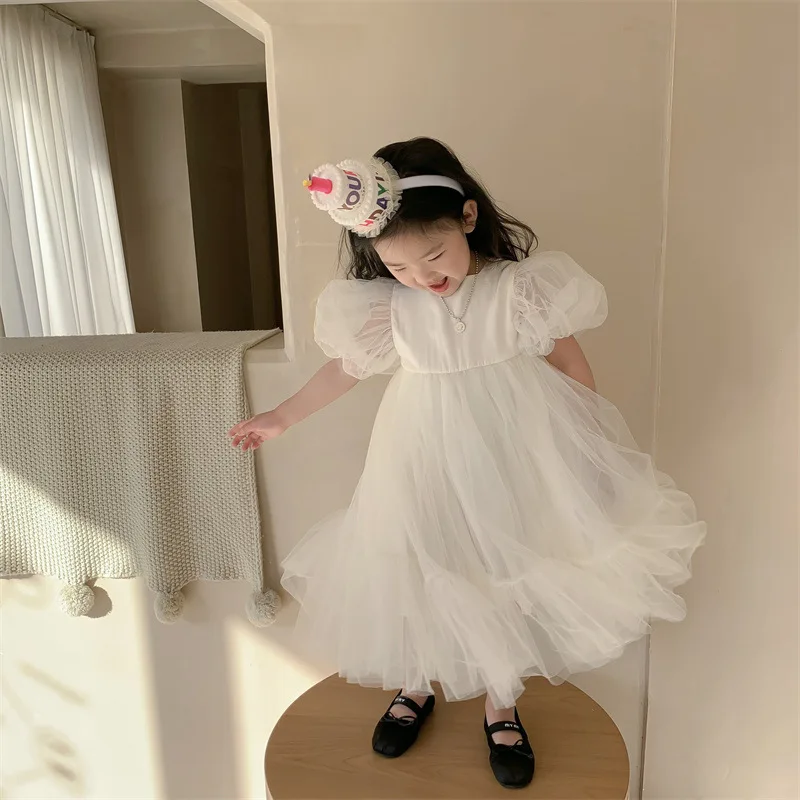 Children\'s Princess Dress Korean Girl\'s Lace  White Fairy Dress Birthday Show Dress flower girl dresses  kids clothes girls