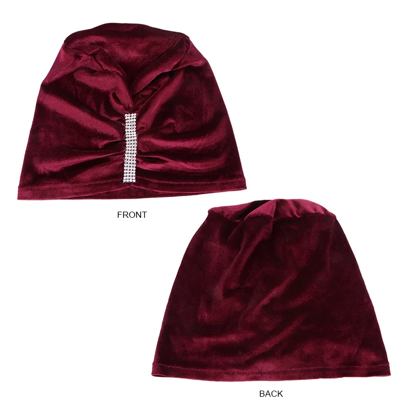 Winter Velvet Diamonds Turban Cap For Women Muslim Headscarf Bonnet Elastic Female Chemo Cap Hair Loss Bandana African Head Wrap