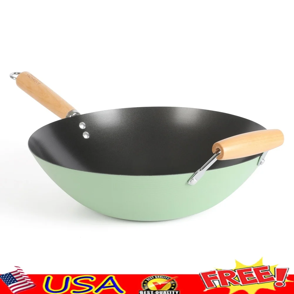 Wok aus Kohlenstoffstahl, antihaftbeschichtet, 35,6 cm, Kochpfanne, spülmaschinenfest, geeignet für alle Herdeplatten, Induktionsgas, elektrisch, gleichmäßige Hitze