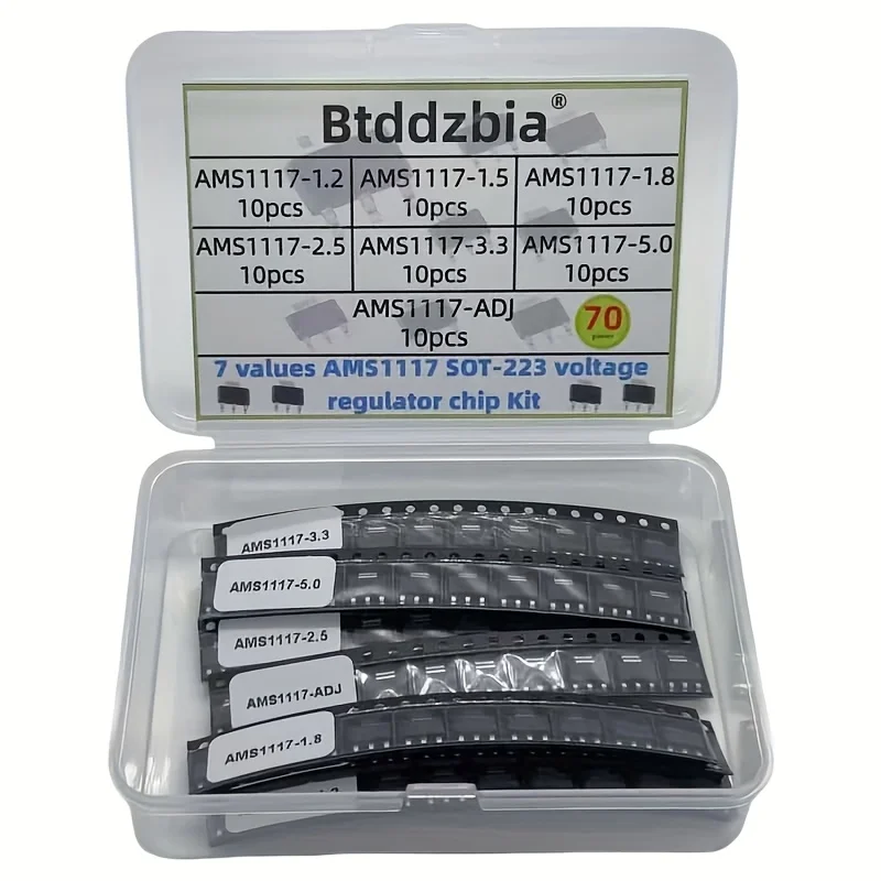 70PCS Voltage Regulator Kit AMS1117 SOT-223 AMS1117-3.3V AMS1117-ADJ AMS1117-5.0V AMS1117-2.5V AMS1117-1.8V AMS1117-1.5V 1.2V-5V
