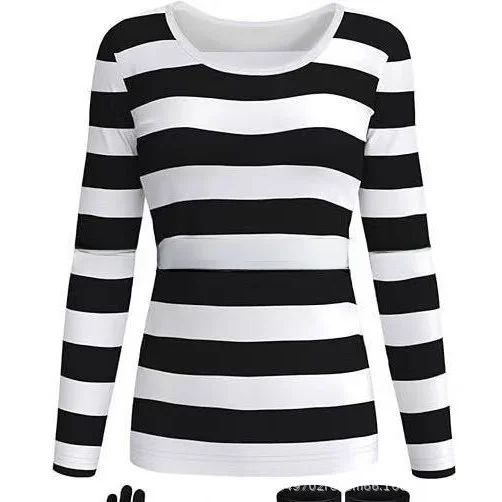 Loween traje senhoras bla branco vermelho listrado camiseta split design 00% outro material outono 2025 senhoras faion