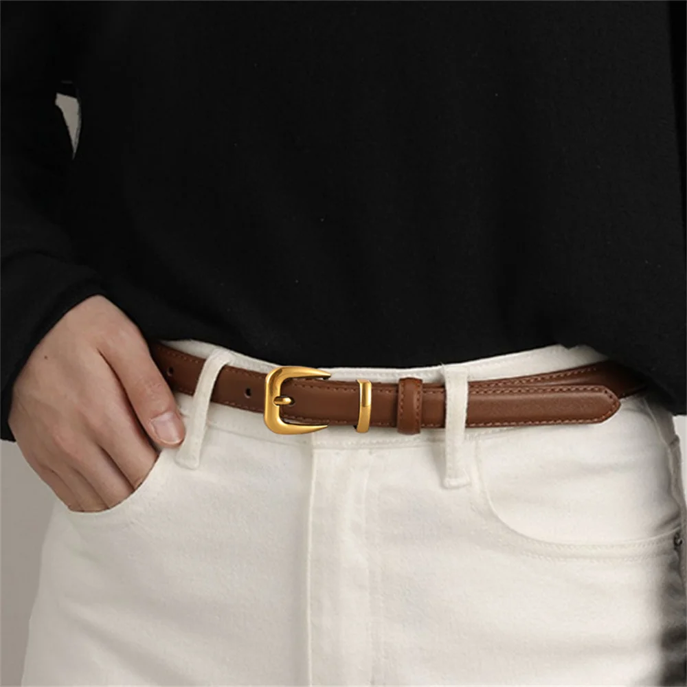 

Ladies Fashion Belts Metal Design Buckle Casual Genuine Leather Belt for Korean Slim Waistbelt for Trouser Jeans Accessories