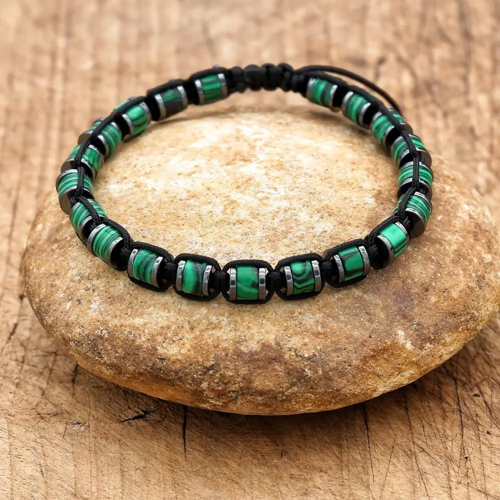 3*6mm malachite Hematite Beads Braided Bracelet Handmade Woven Boho Yoga Charm Bracelet Women Men Fashion Jewelry