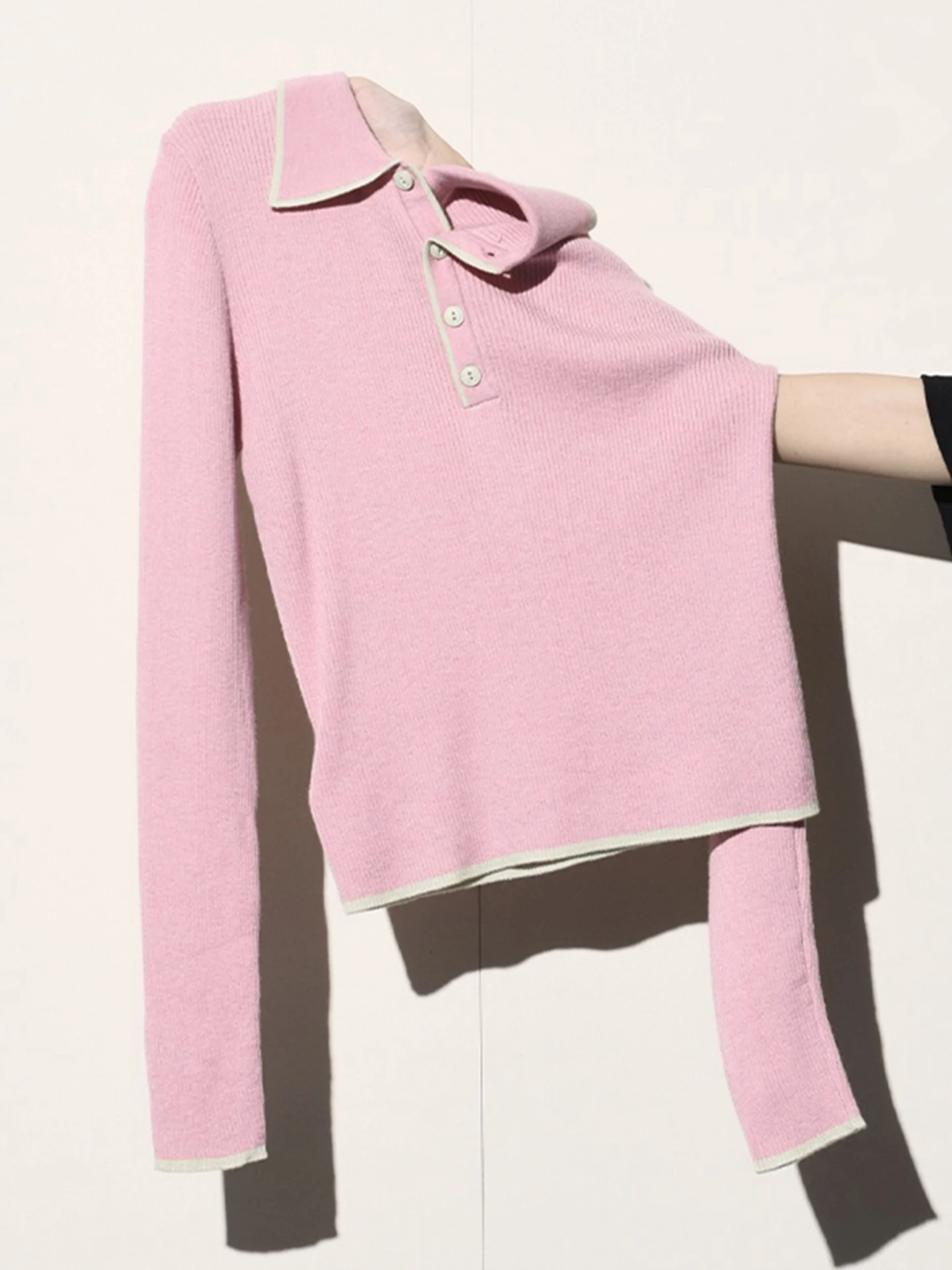 

Уникальный вязаный длинный све, повседневный Ne, облегающий базовый слой, цветной блузловый воротник, верхняя часть, зима 2022, женская мода