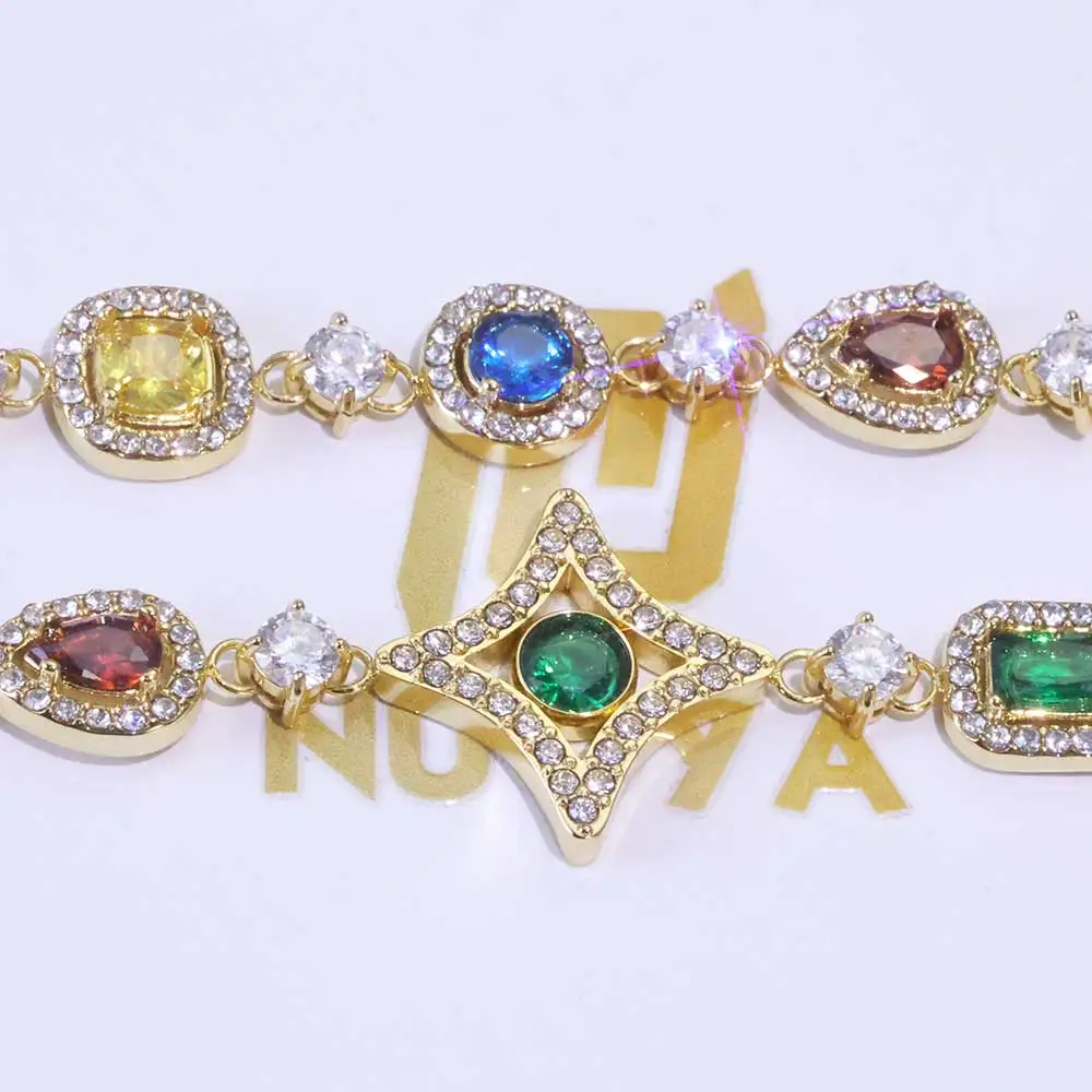 

ESKEEM Stainless Steel Colorful Gemstone Chain 18k Gold Plated Geometry Motif Iced Out Colored Necklace Bracelet Wholesale