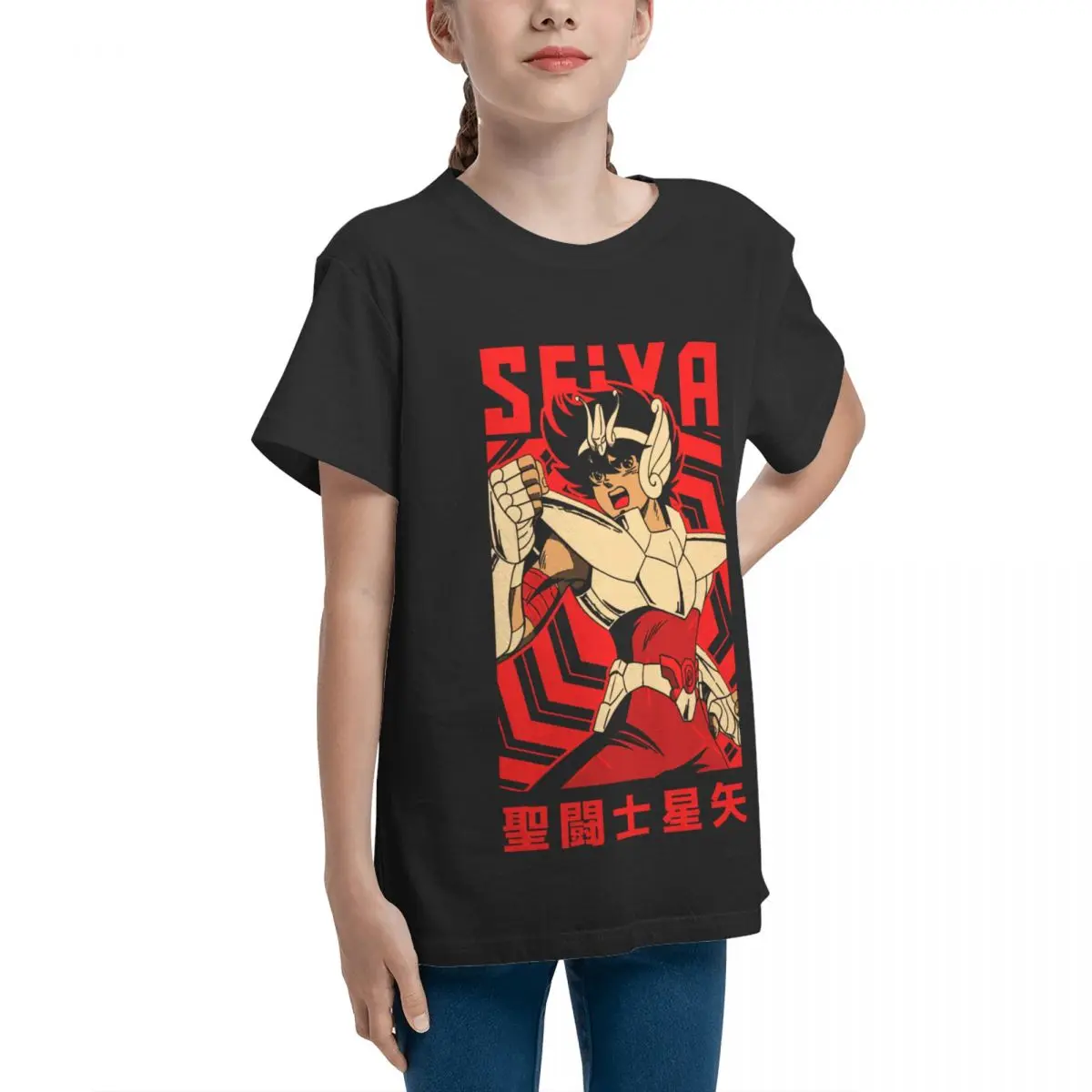 Pegasus Seiya SAINT SEIYA Vintage Anime High quality Leisure Teeanger Basic Short Sleeve T-Shirt Crewneck Top tee Funny Novelty