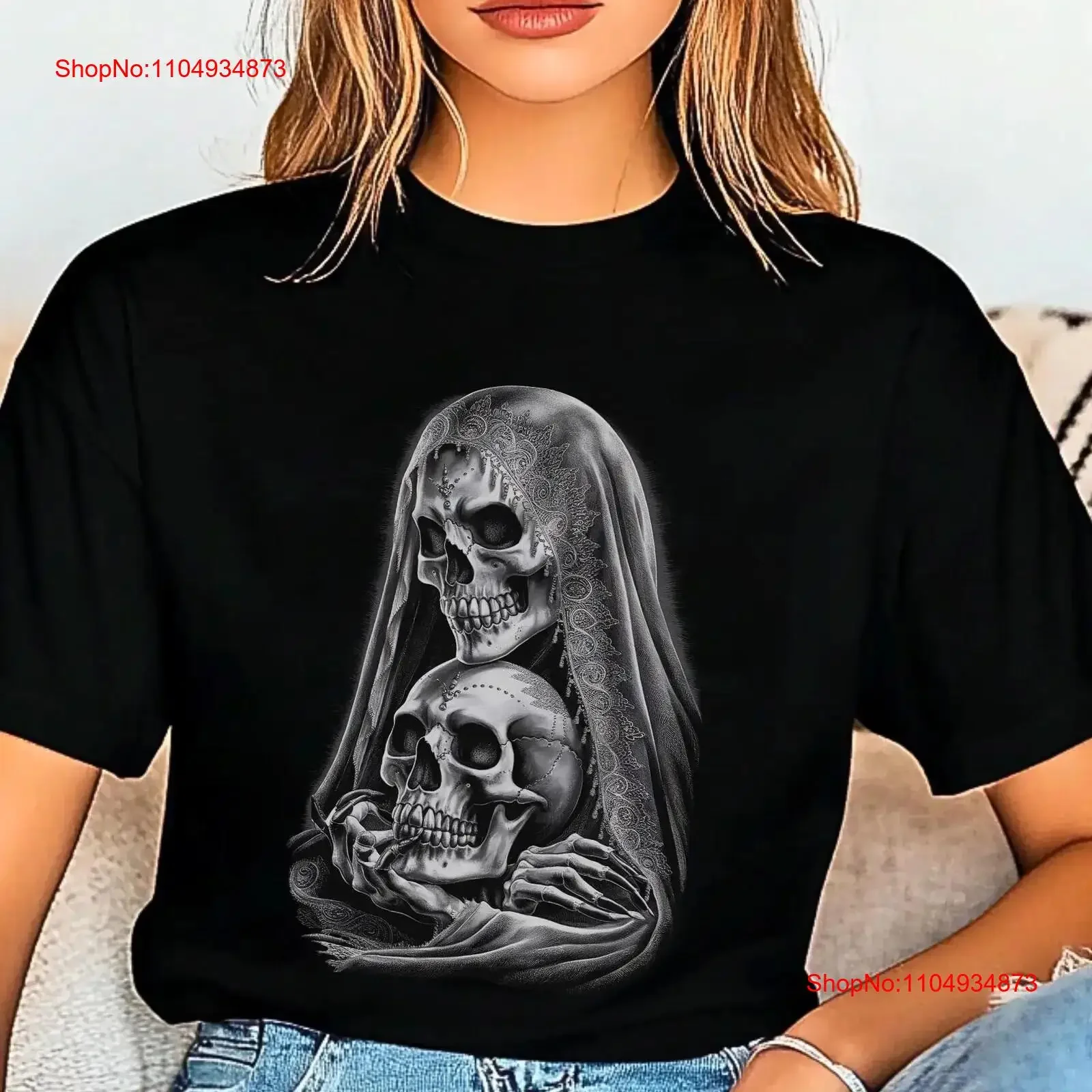 

Santa Muerte T Shirt Holy Death Dark and Mystical Symbol of Strength Day The Dead For Her Macabre vintage Washed Slightly